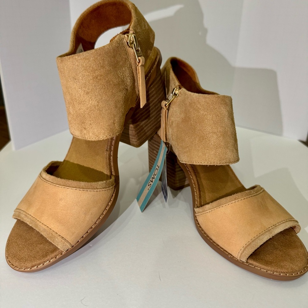 NWT TOMS Majorca Honey Open-Toe Suede Block Heels - Picture 7 of 10